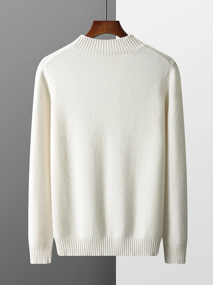 autumn winter New jacquard men's semi high neck 100% pure wool pullover sweater thick woven loose shirt long sleeved casual top