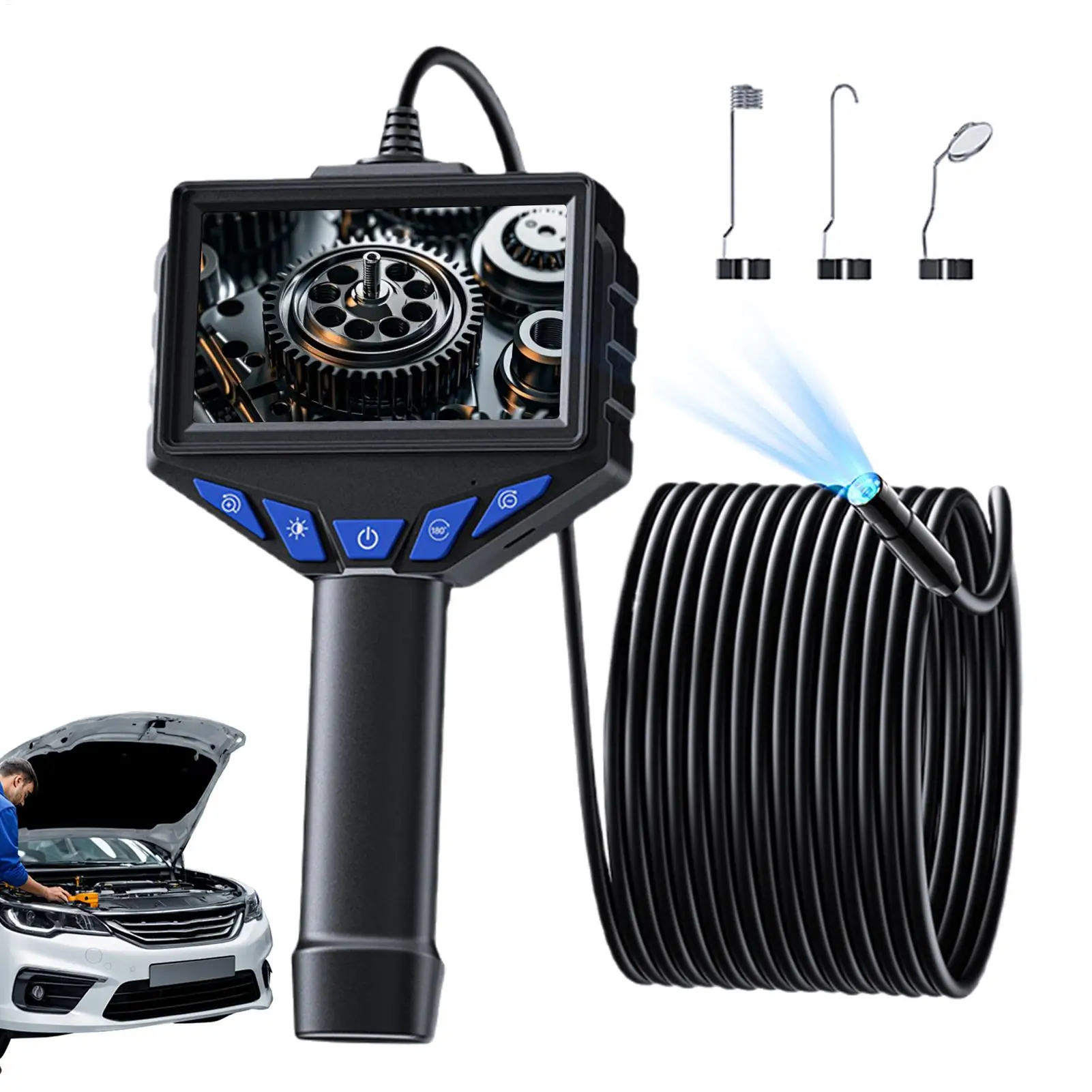 

Endoscope Camera 1080P HD 4.3-inch IPS Screen 8 LED Lights IP67 Waterproof Adjustable Articulating Lens Bore Scope Camera