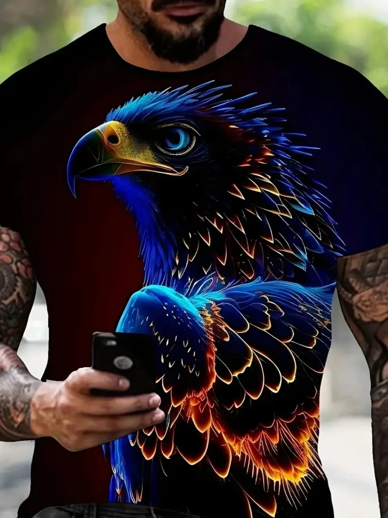 

A Must-Have for Street Trendsetters & Gym Goers | Bold Eagle Pattern T-Shirt | Versatile & Comfortable Round Neck