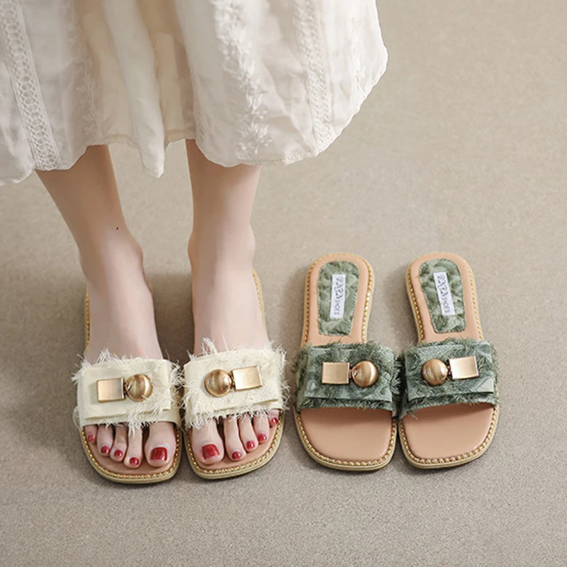 

Gorasion Flat Shoes Women Summer Slip-on Slippers Elegant Luxury Dress Sandals Beach Designer Shoes Lady Home Outdoor Slippers