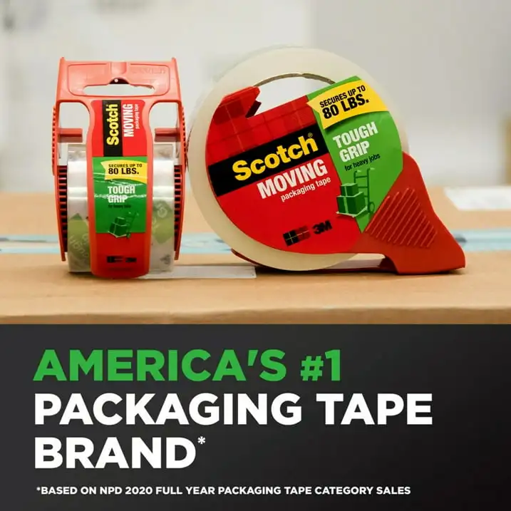 

(4 pack) Scotch Tough Grip Packaging Tape Dispenser, Clear, 1.88 in x 65.6 yds, 1 Dispenser