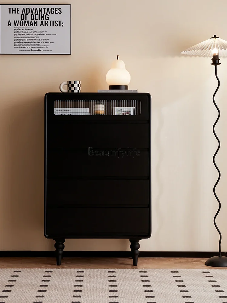 

yj9 Solid Wood Bedroom Chest of Drawers Modern Minimalist Living Room Drawer Storage Cabinet Vintage French Black