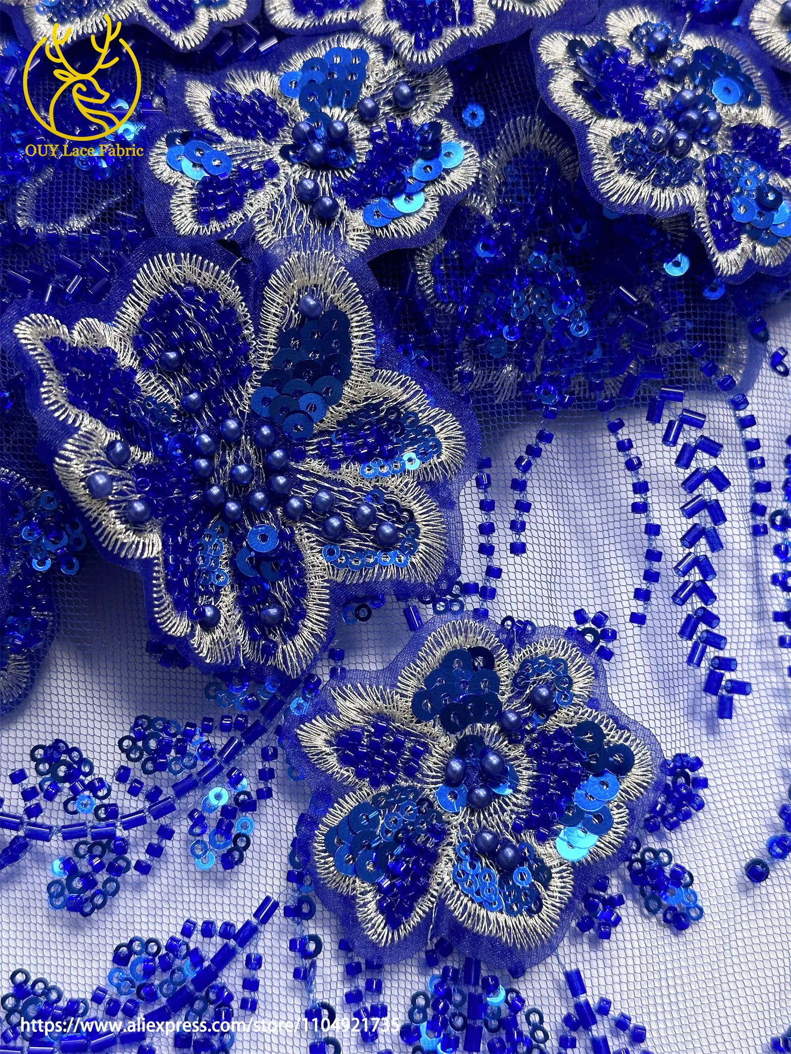 Afrikanischer Perlenstickerei-Spitzenstoff 2026 Hochwertige Französische 3D-Blumen-Pailletten-Stickerei Tüllspitze für Party- und Hochzeitskleider – Detail 28