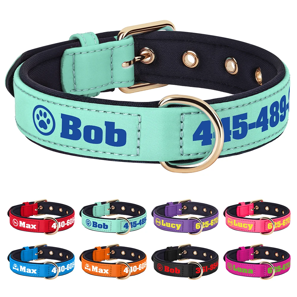 

Customized Dog Collar Soft Padded Leather Dog Collar Free Print Name Bone Pet Dog Collars Perro For Medium Large Dogs