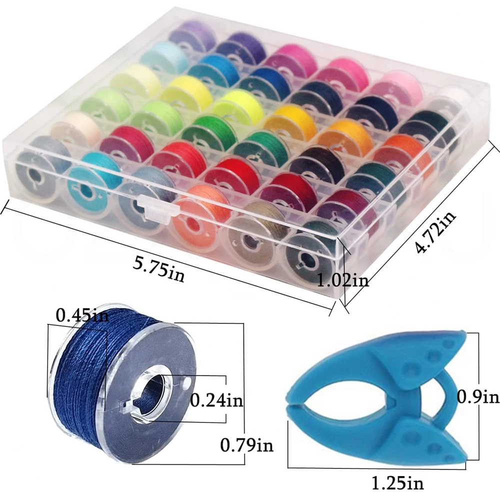 36pcs Assorted Colors Prewound Bobbin Thread and Bobbin Clamps With Case - Size A Class 15 SA156 For Embroidery Sewing Machines