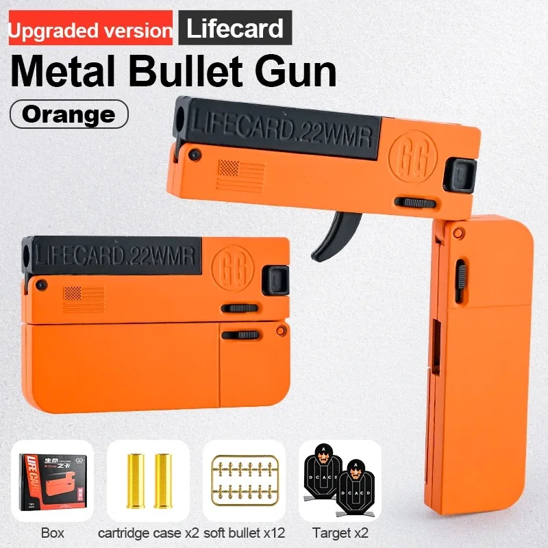 2024 Upgraded Lifecard Alloy Folding Gun Toy Soft Bullet Explosive Shooting model pistol for adults, kids, boys holiday gifts