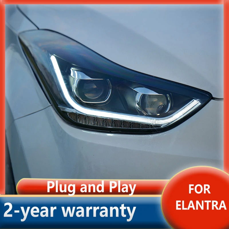 For Elantra LED Headlights 2012-2017 headlight DRL Fog Lamp Dynamic Turn Signal Bi Xenon Projector Lens Accessories Head lamp