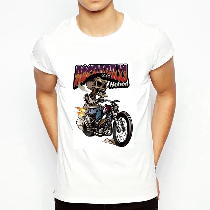 Funny Design Harajuku T-Shirt Clothing Female manga male hot rod Tshirts Men Short Sleeve Skeleton riding a motorcycle T Shirt