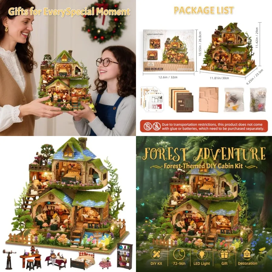 

DIY Miniature House Kit with LED Lights, Wooden Mini House Building Kit for Adults and Teens, Creative Crafts for Women, Friend
