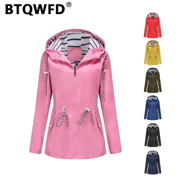 

BTQWFD Female Clothing Winter Trench Jackets Women's Coats 2024 Outerwear Raincoats Long Sleeve Light Waterproof Windbreaker