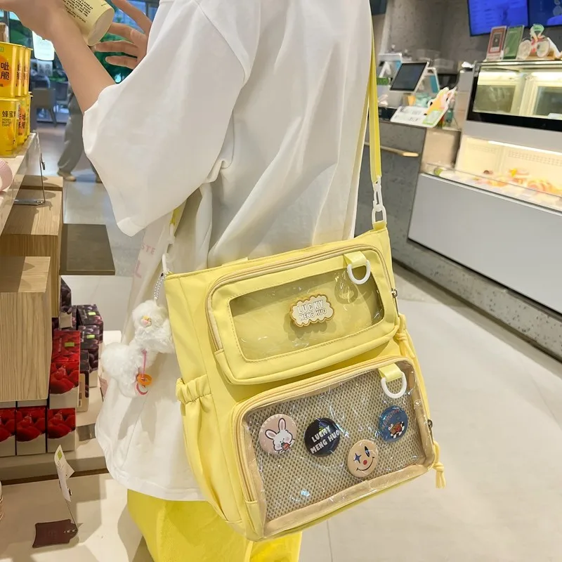 Japanese Academy Girls Versatile Minimalist Class Shoulder Crossbody Bags Transparent Bar Cute Basic Baby Pain Bags Nylon Itabag