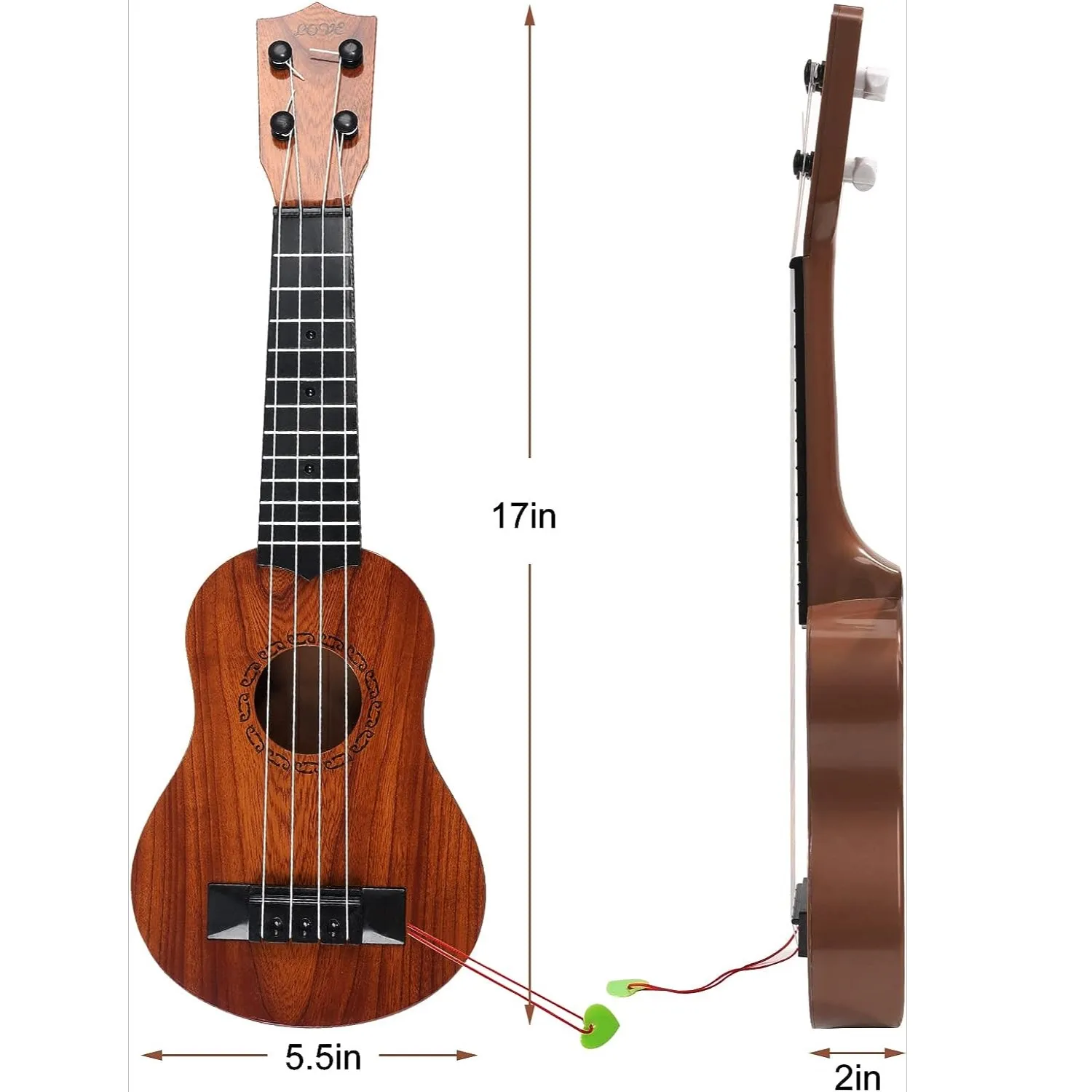 17 Zoll Kinder-Ukulele-Gitarre – 4-saitige Mini-Gitarre, Kinder-Musikinstrumente, Lernspielzeug mit Plektren für Kleinkinder, Kinder, Jungen