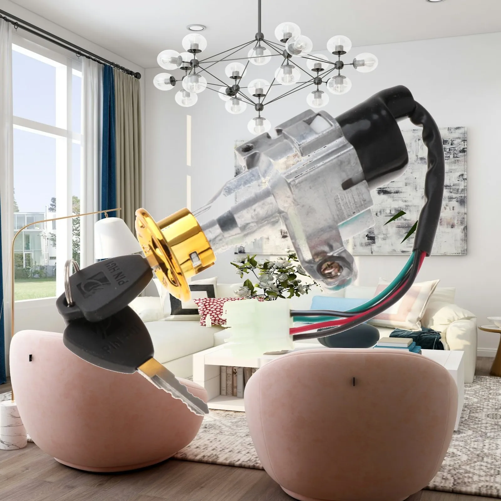Electric Scooter Lock Alloy Cylinder Ignition on Off Lock Two Keys for Universal E-bike Anti Theft