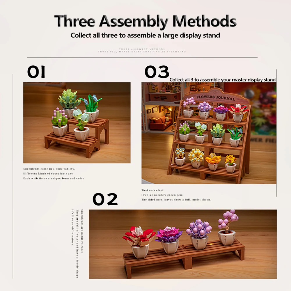 DIY Topf saftig, Blumenstrauß Baustein Spielzeug kreative grüne Dekoration, Ständer perfekt als Weihnachtsgeschenk für Kinder