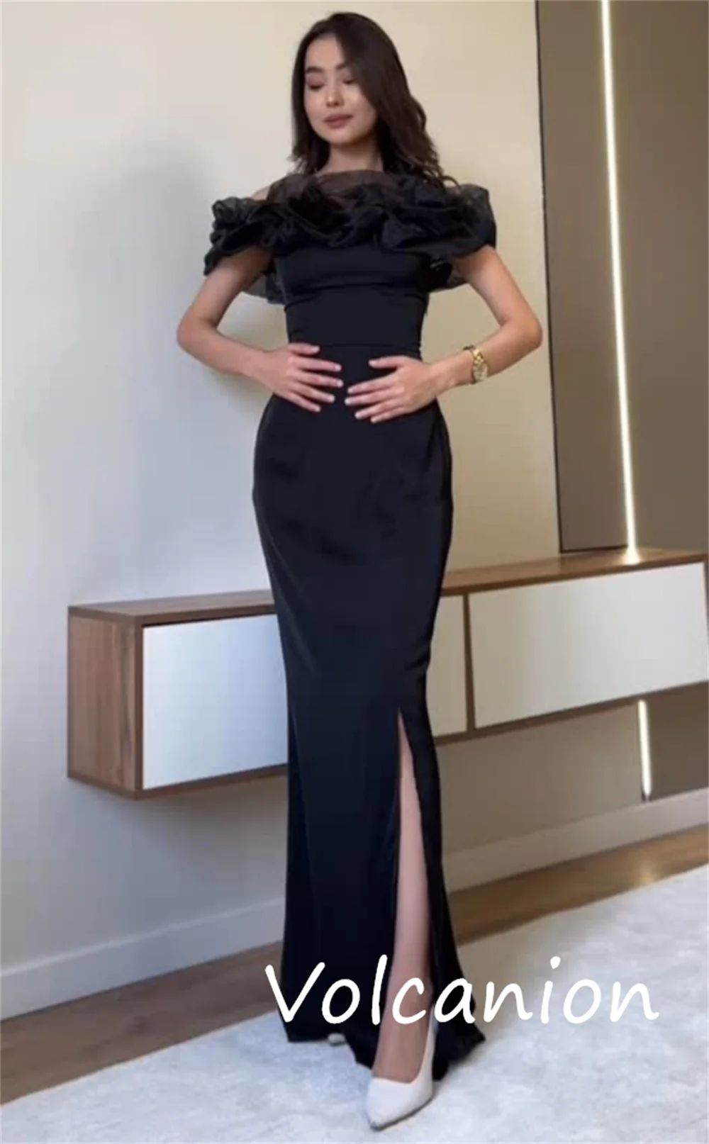 Robes longues personnalisées en Jersey de Style moderne, trompette plissée, épaules dénudées, sur mesure, mode Sexy pour occasions