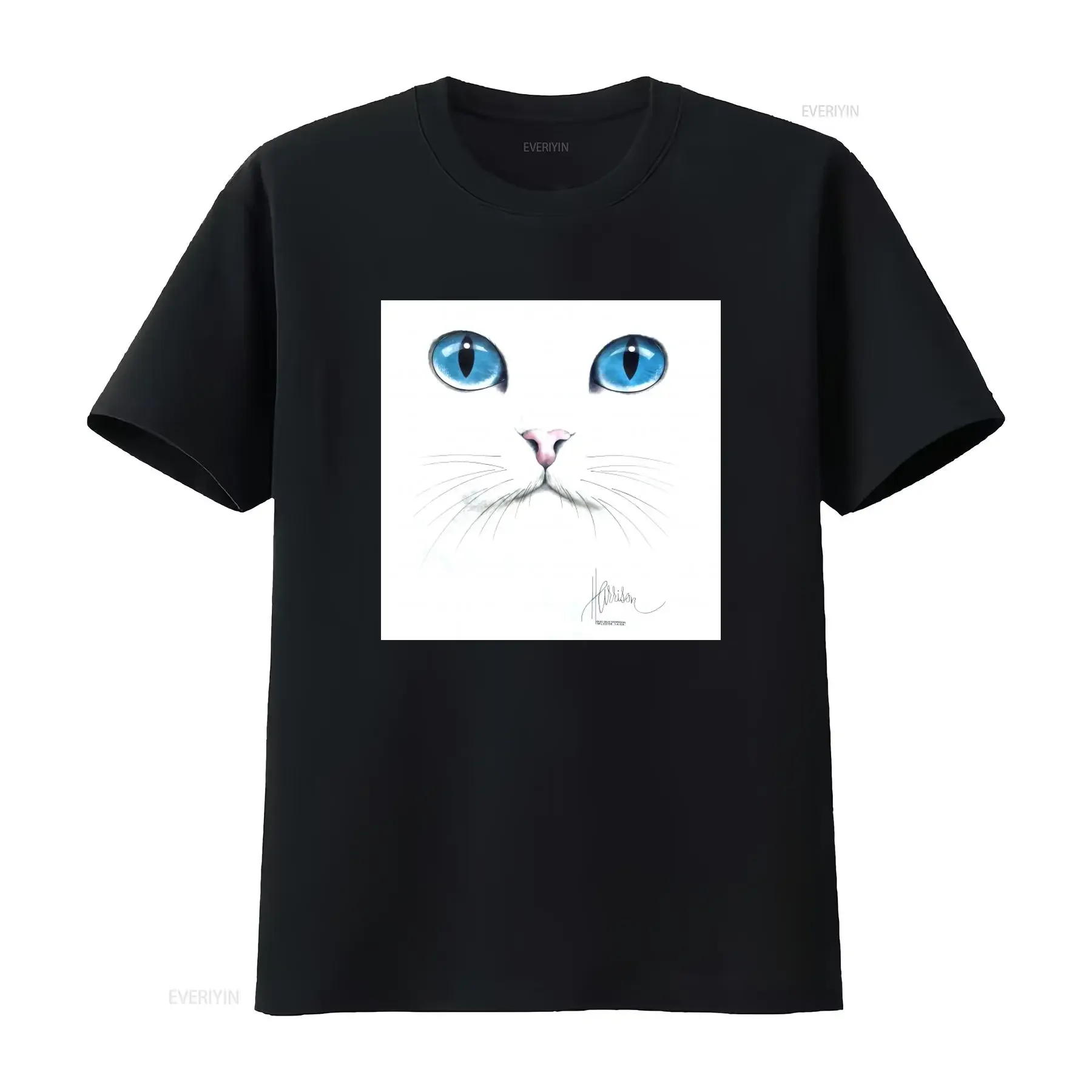 Vintage 1980s Cat Face T Shirt Unique Design with Big Blue Eyes and Artist Signature vintage Washed Comfortable
