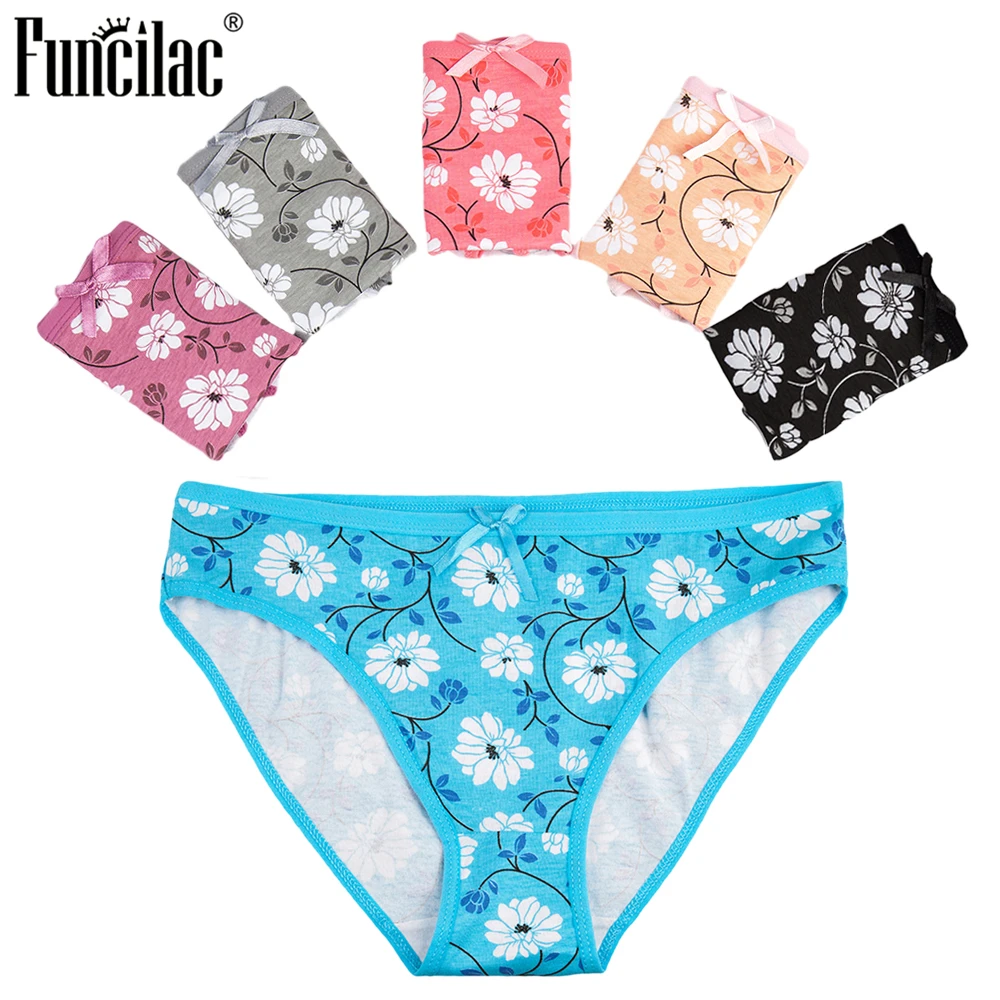 Woman Underwear Cotton Floral Print Low Rise Briefs Ladies Knickers Panties Lingerie Intimates for Women 5 Pcs/set FUNCILAC