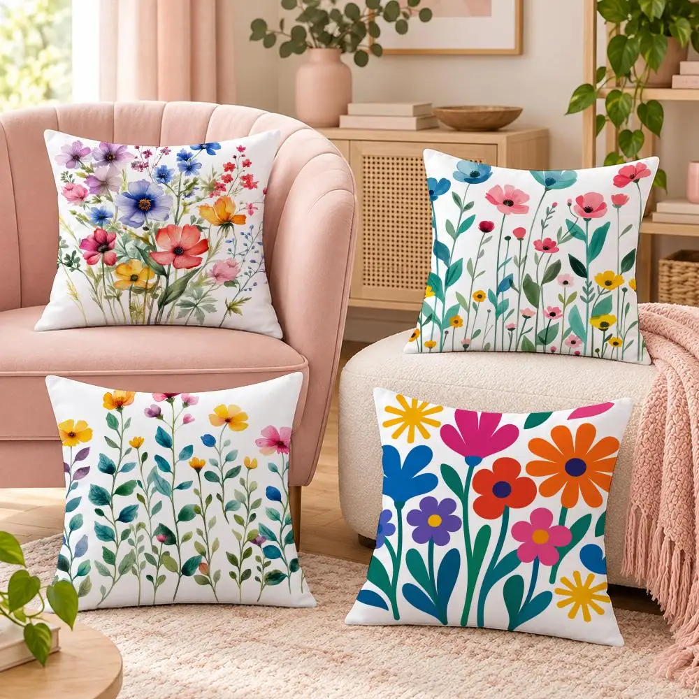 Colorful Spring Flowers Cushion Cover Pillow Case Organic Short Plush Cushion Covers Washable Wrinkle-Resistant