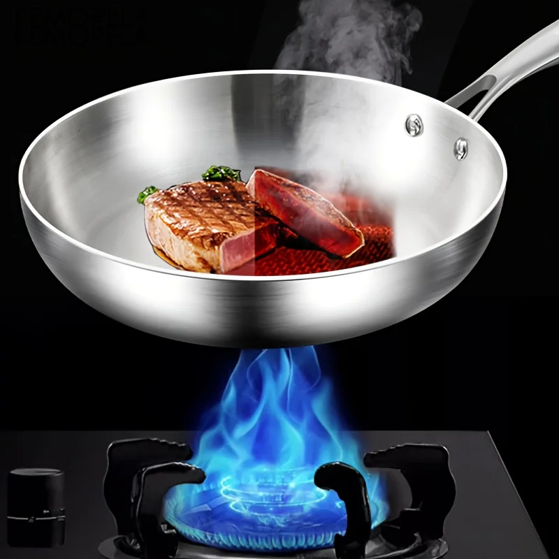 مقلاة KEMORELA 316 من الفولاذ المقاوم للصدأ، تصميم مصقول للمرآة، ثلاث طبقات من الفولاذ المقاوم للصدأ بأحجام متعددة للطباخ التعريفي