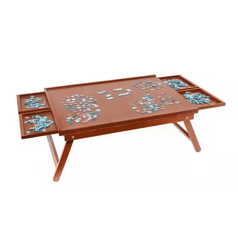 Wooden Puzzle Table Portable Folding Tilt Table with Easel Overall Adjustable Puzzle Storage Table