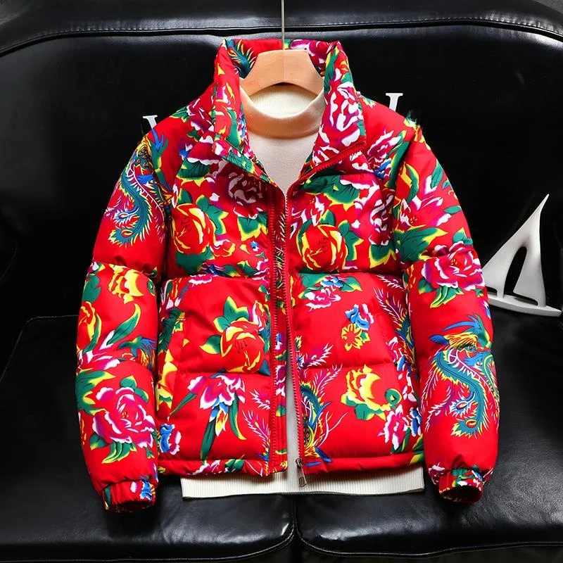 

Утепленная зимняя хлопковая куртка с ретро-цветочным принтом, прочный полиэстеровый наполнитель, теплая верхняя одежда для молодежи на каждый день