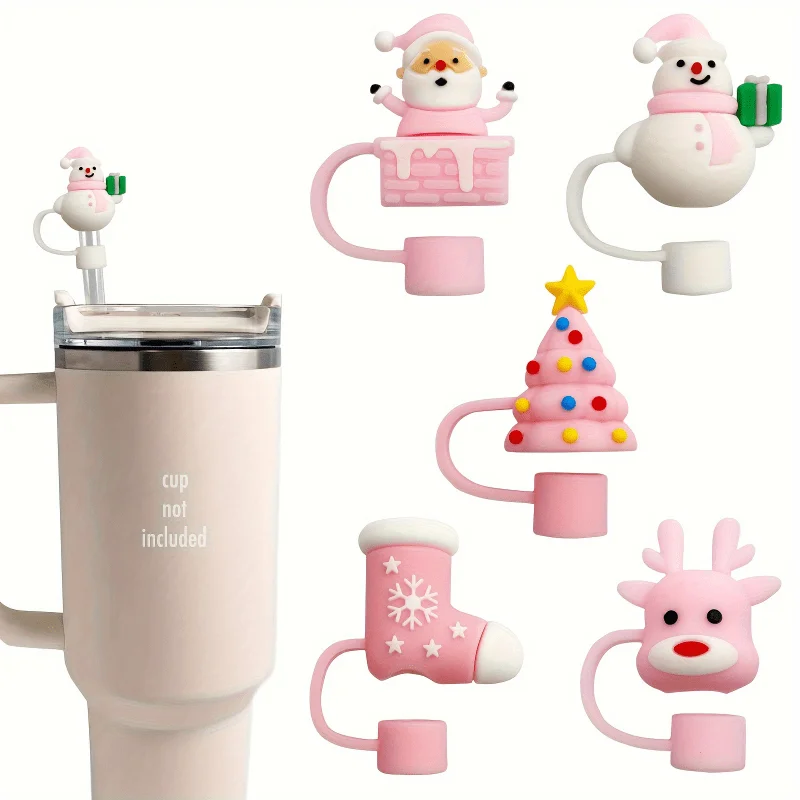 

5 шт. милые силиконовые соломенные топперы для рождественской елки с подарочным пакетом - многоразовые и моющиеся заглушки 10 мм/0,4 дюйма для праздничного декора