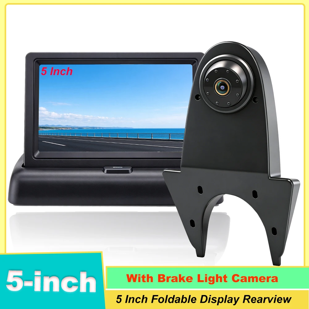 DIYKIT 5inch 1024x600 Foldabel IPS AHD Rear View Car Monitor Backup Monitor Brake Light Backup Camera Kit