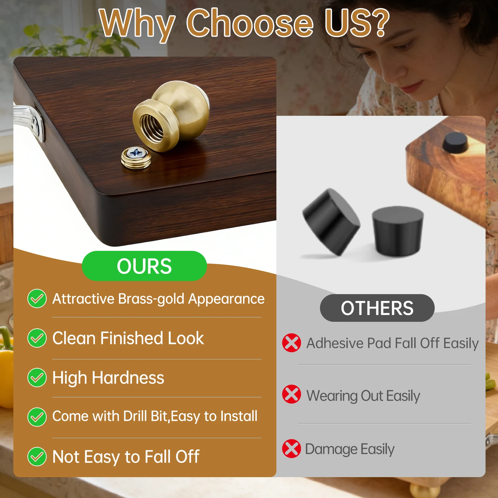 8 pcs Brass Wood Cutting Board Feet for Serving Tray Wood Board / Kitchen Utensils & Furniture with Screws, Brass Washers