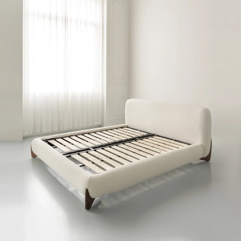 

Home Decor White Teddy Fabric Bedroom Furniture Upholstered Queen Bed Frame Modern Fabric Bed
