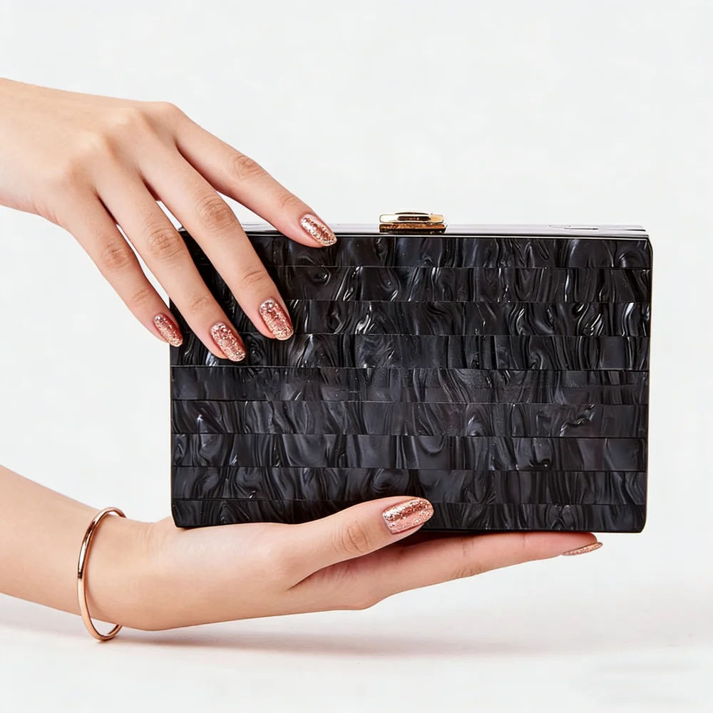 

18X11 Cm Pearl Black Striped Handmade Factory Women Female Acrylic Box Clutches Evening Party Shoulder Handbag Beach Purse New