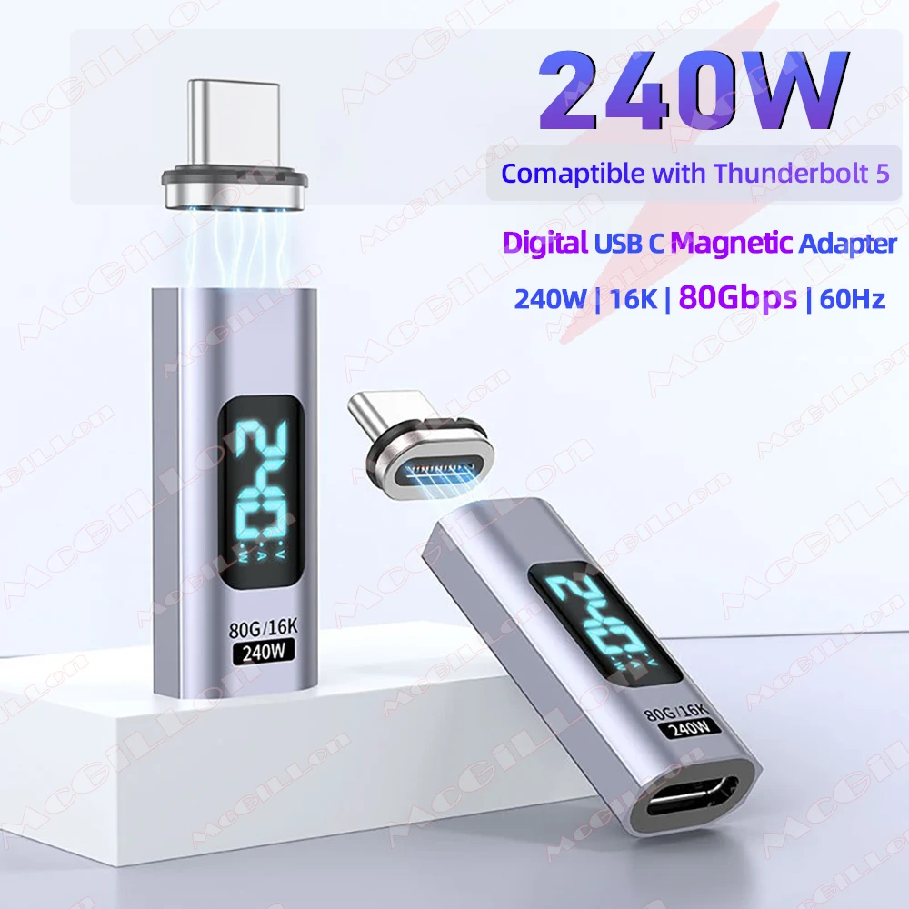 USB4.0 Thunderbolt5 Magnetic Adapter USB C To Type C 80Gbps 240W Fast Charging Magnet Converter Cable 5A 16K@60Hz Type C Adapter