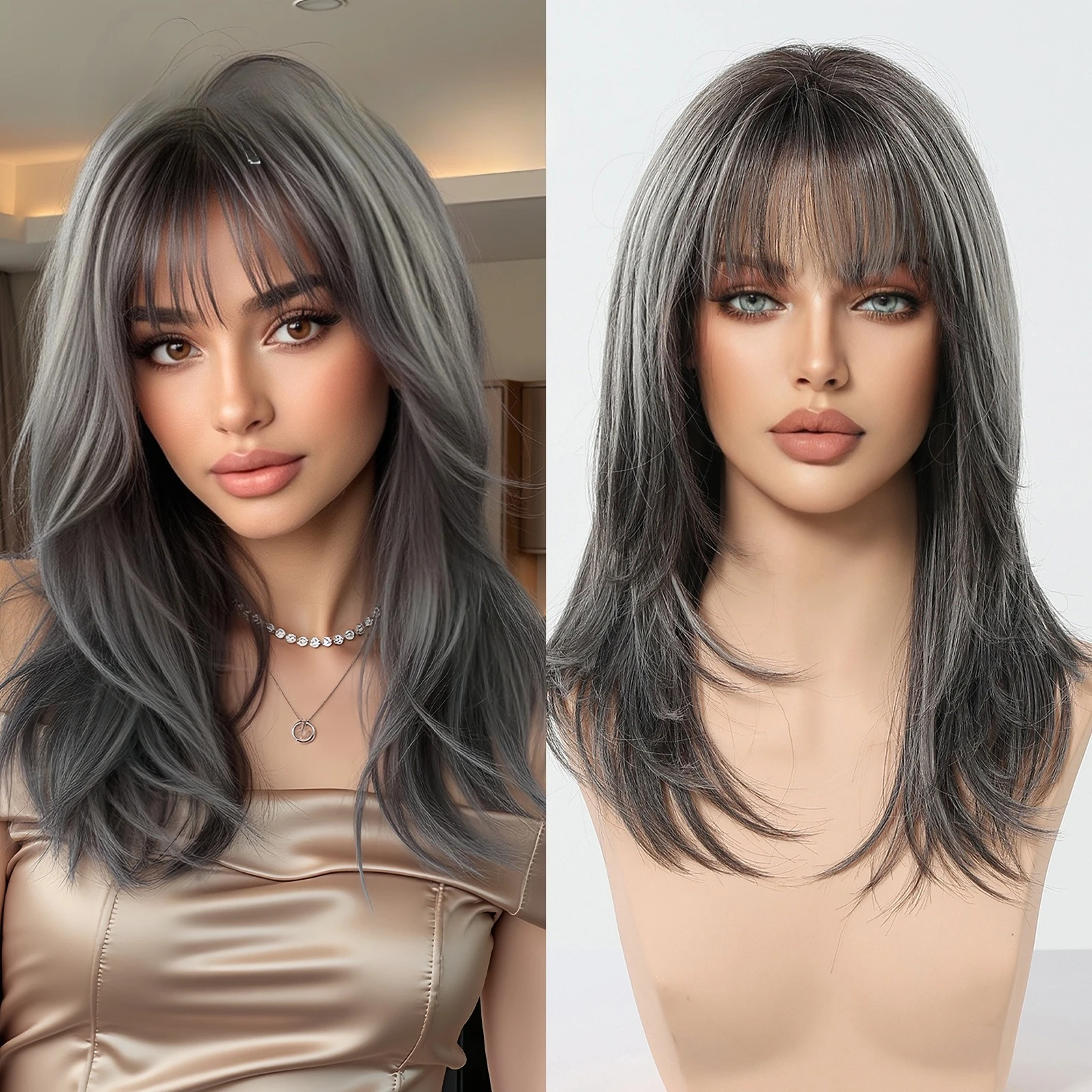 

Wig full head cover for women, light and breathable medium and long natural one-piece clavicle simulation, whole wig full head c