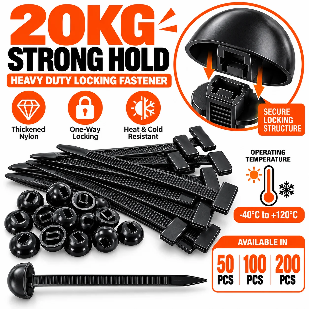 Nylon Universal Cable Tie Buckle, Heavy Duty Zip Tie Holder with Pin Button, Plastic Fastener for Car Body Repair