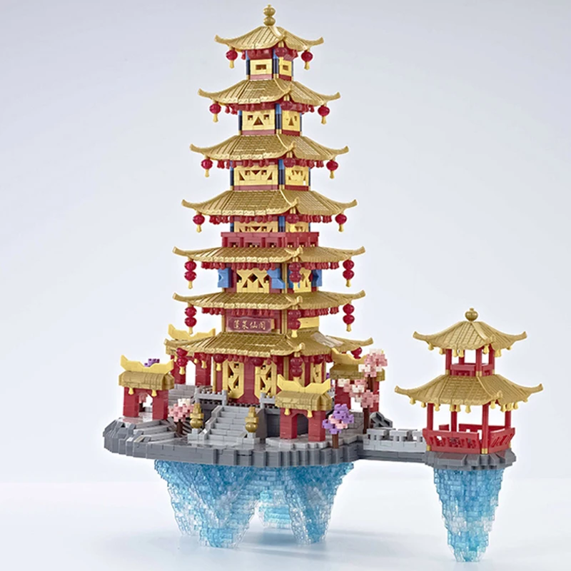 YZ 086 World Architecture Penglai Pavilion Tower Cloud Palace Island Mini Diamond Blocks Bricks Building Toy For Children No Box