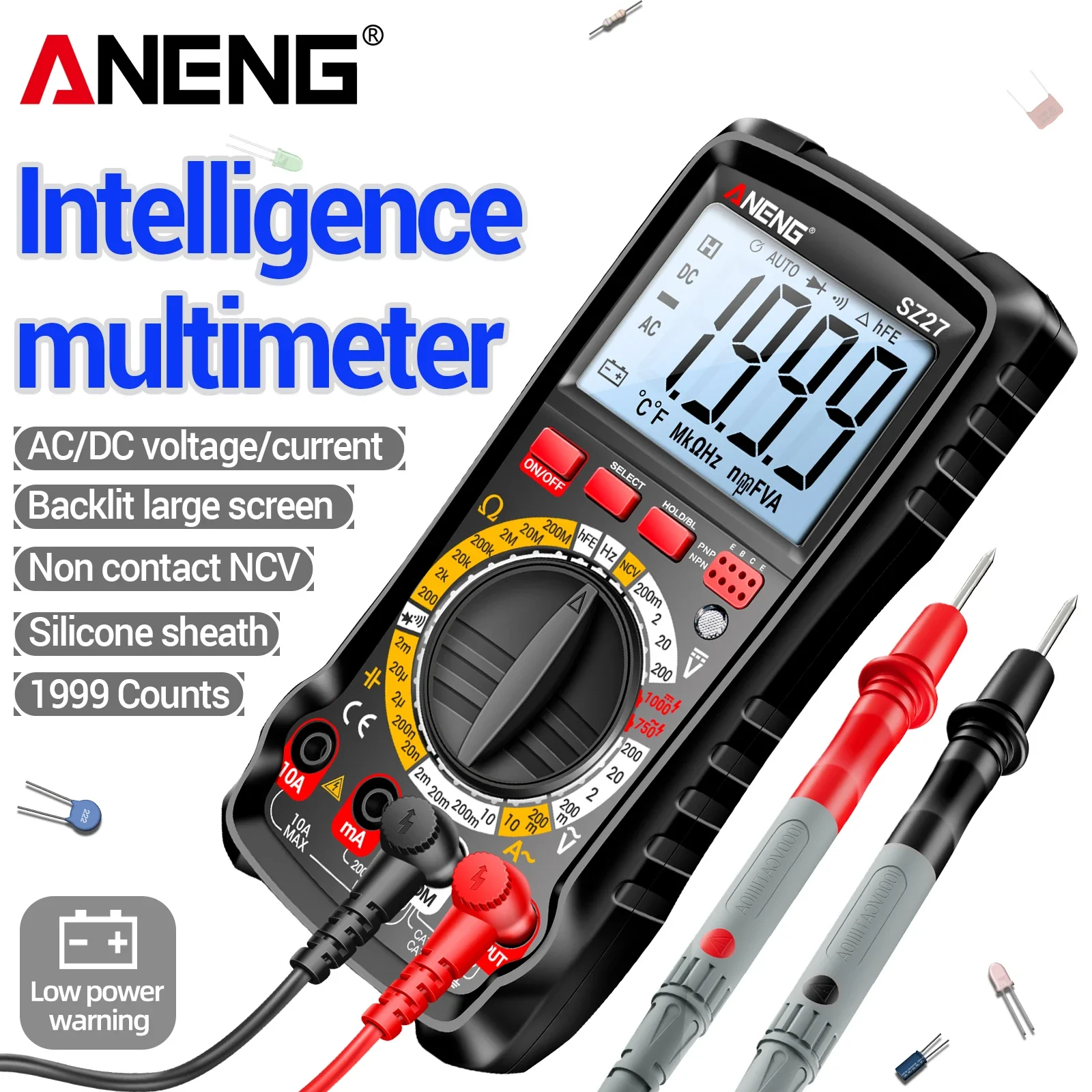 Multi Functional ANENG SZ27 Multimeter NCV Buzzer Backlight Low Power Prompt Household Circuit Electronic Maintenance Measuring