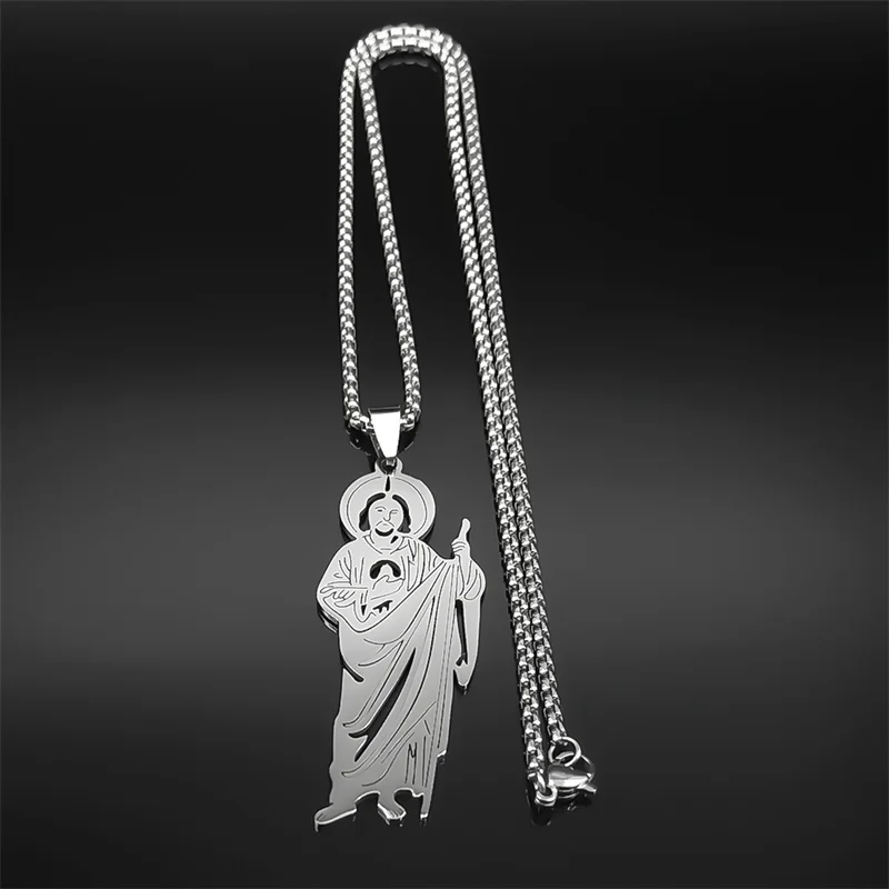 San Judas Tadeo Pendant Necklace for Men Women Stainless Steel Silver Color Saints Apostle of Jesus Chain Jewelry