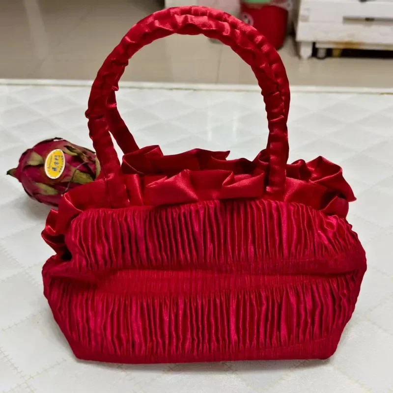 Bolso de mano para mujer, bolso de mano de encaje con lazo coreano, bolso pequeño hecho a mano con cambio de flor para mamá, bolso de tela para teléfono móvil de alta capacidad para ir al trabajo