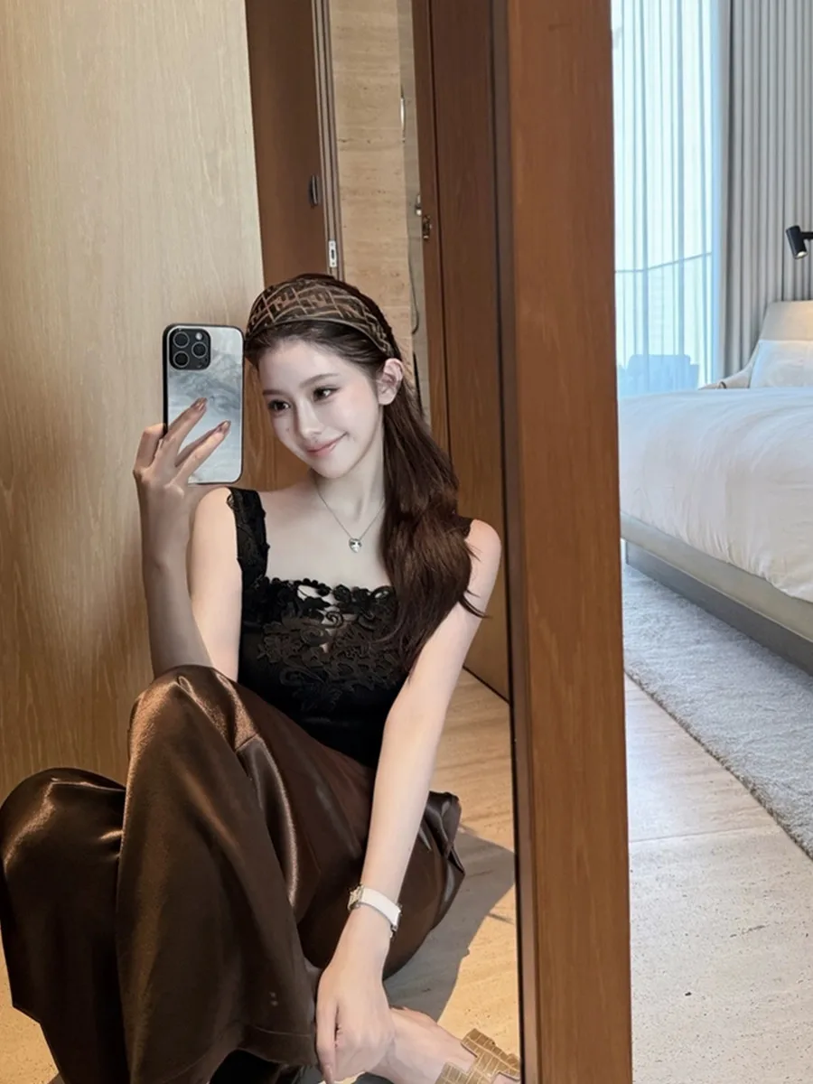 

Шелковые брюки с золотой вышивкой, широкие, прямого кроя, повседневные, женские, весенне-летние, стройнящие, длинные, высококачественные, глянцевые