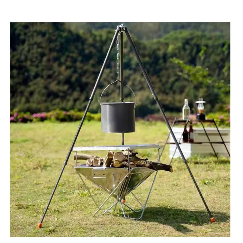 

Outdoor grill tool foldable tripod hiking accessories Simple Emergency pot rack camping tools