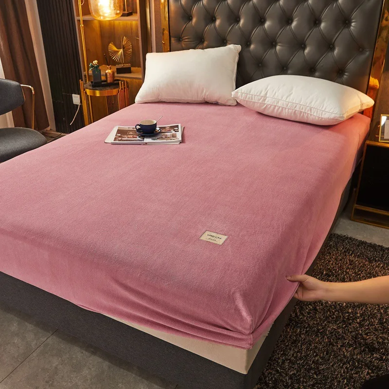 Winter Milk Fleece Fitted Sheet, Ultra Soft & Warm Mattress Protector Cover, Deep Pocket Non-Slip Bed Sheet