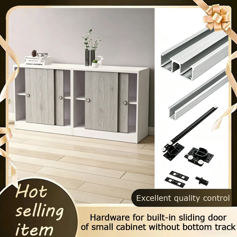 Built-In Overhead Sliding Door Track Without Bottom Rail Double-Action Damping Hardware Kit For Storage Cabinet Bookcase
