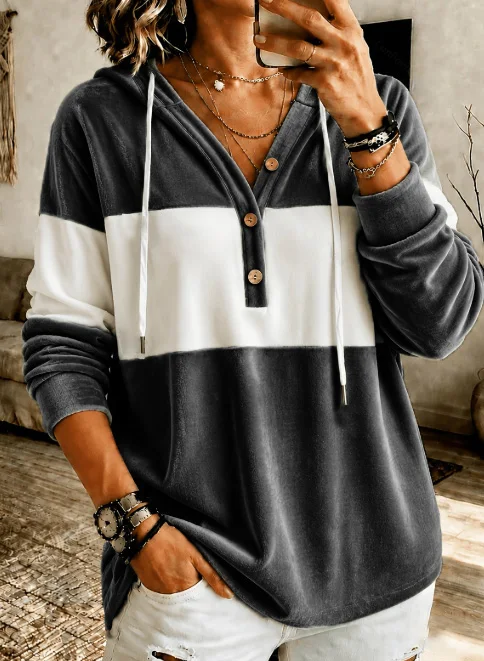 Autumn and winter fashion new product: pure color contrast velvet hooded sweater, beautiful woman's birthday clothing