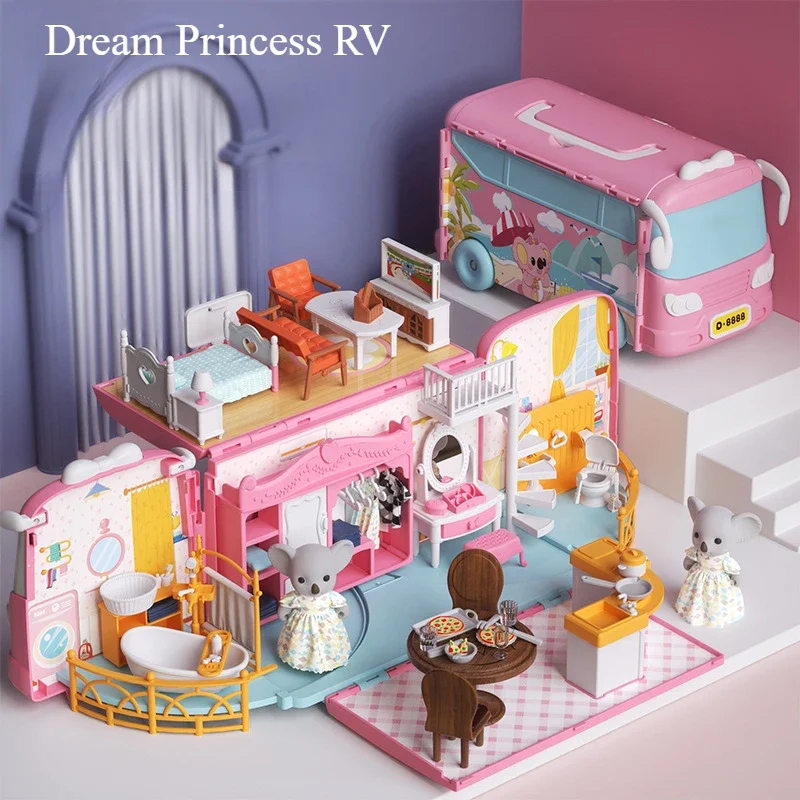 RV Playhouse ของเล่นเด็กห้อง DIY Mini Princess Villa ปราสาท Cabin สาวของขวัญ