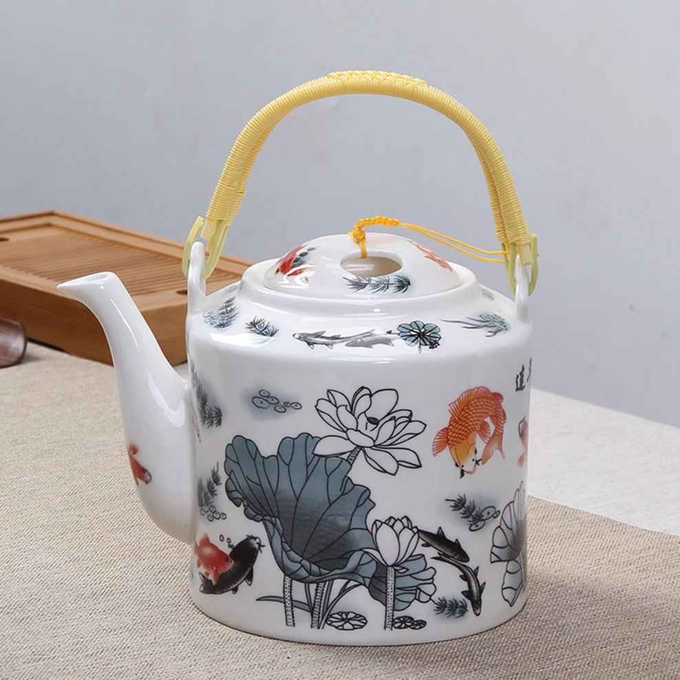 Chinese style ceramic teapot, Peking Opera mask tea kettle, Large capacity brewing tea pot, Heat-resistant ceramic tea maker, 2L