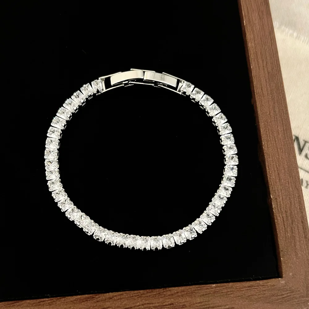 

5MM Princess Cut D VVS1 Moissanite Tennis Bracelet Original s925 Sterling Silver Plated 18k White Gold Bracelets for Women Man