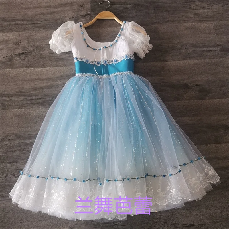 

Elegant High Quality Custom Size Custom Color Kids Girls Women Adult Performance Wear Blue Long Romantic Ballet Tutu Dress