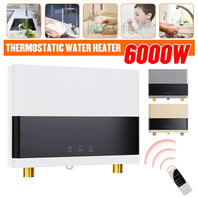 110V/220V Instant Water Heater Bathroom Kitchen Wall Mounted Electric Water Heater with Remote Control LCD Temperature Display