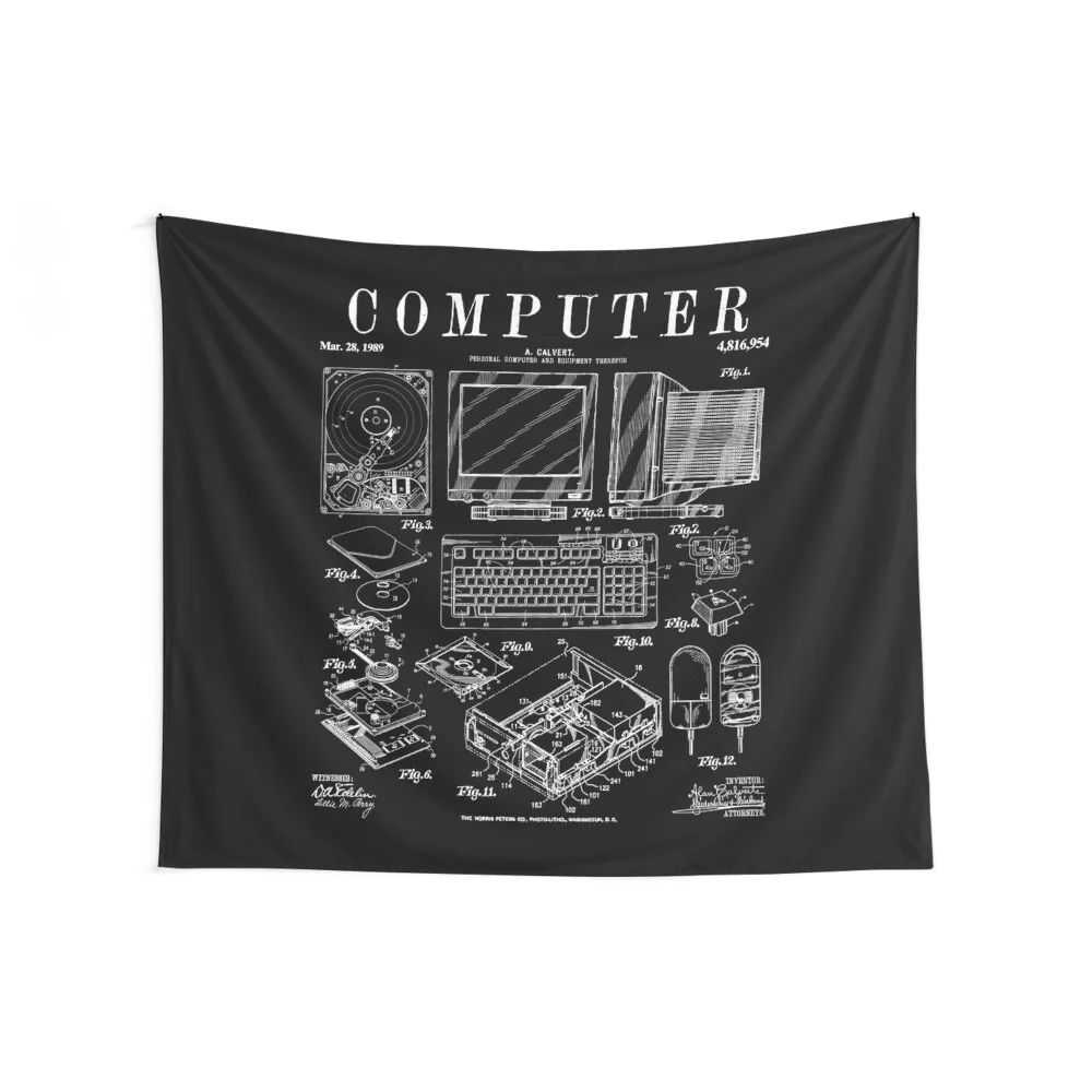 Computer Gamer Geek Vintage IT PC Hardware Patent Print Tapestry Bedroom Decorations Aesthetic Room Decors Tapestry