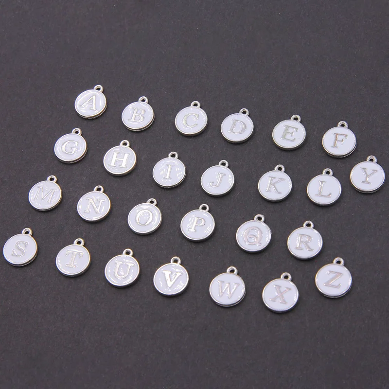 10PCS 12mm Anfangsbuchstaben Emaille Charms Double Face silbrig Englisch Anhänger Für Schmuck Handgemachte DIY Armband Ohrringe