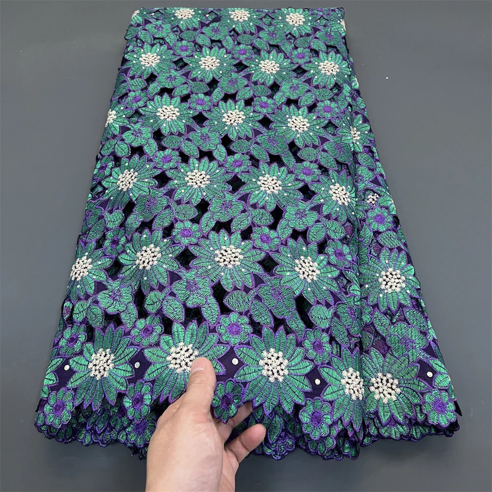 

2026 African Nigerian for Dress Tulle Lace Fabric Sewing High Quality Pure Embroidery Damask Cotton Wedding Party 5Yard PS0044